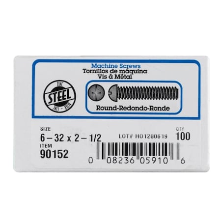 Hillman #6-32 x 2-1/2 in Combination Phillips/Slotted Round Machine Screw, Zinc Plated Steel 77132